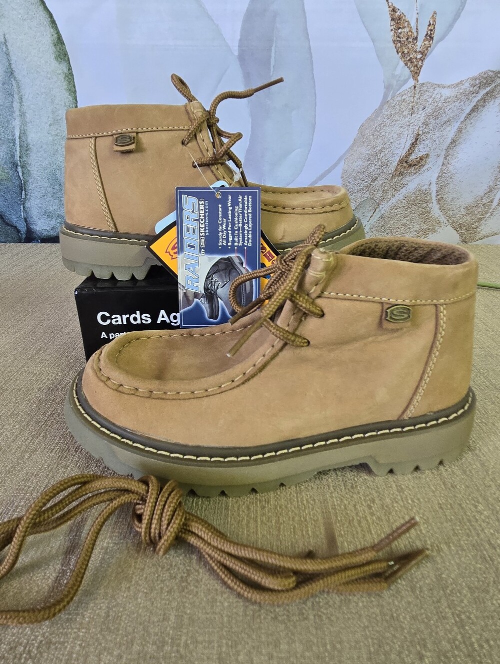 NWT Vintage Skechers Raiders Tan Leather Moc Toe Ankle Boots Kids